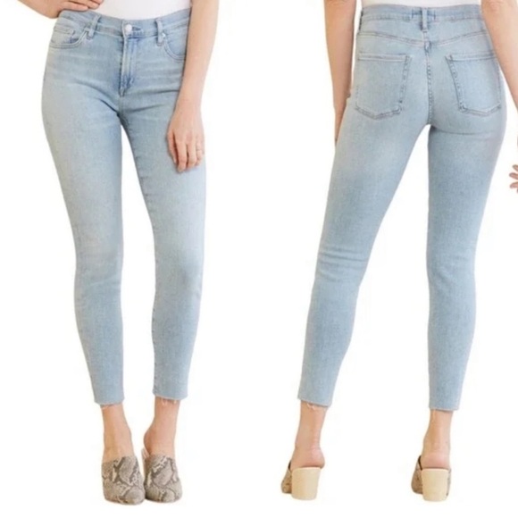 Agolde Sophie Light Wash Mid Rise Crop Jeans Raw Hem Size 27 Revolve - Picture 1 of 9